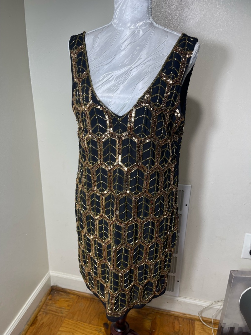 Maya Black Mini Dress with Gold Sequin party